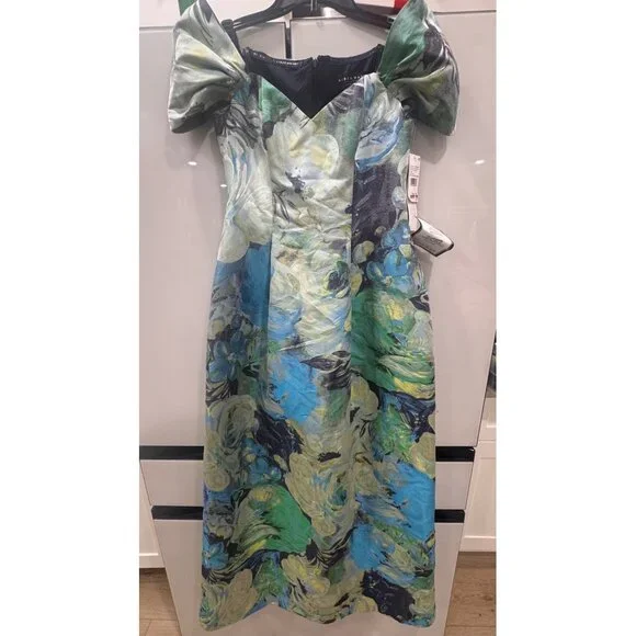 Aidan Mattox By Adrianna Papell Floral Print Off-The-Shoulder Gown Size 4 Multic - Picture 5 of 6